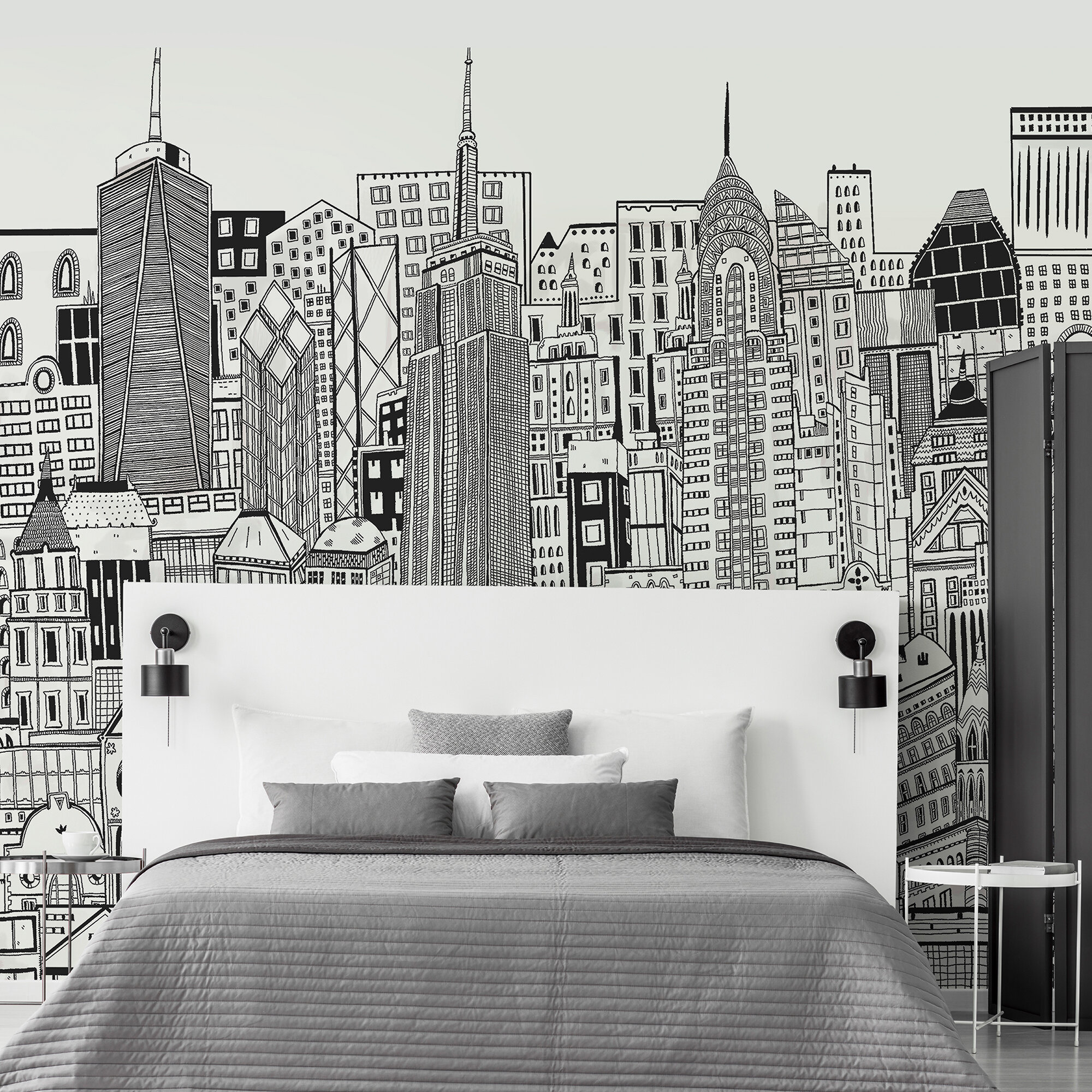 Art for the Home In the City Monochrome Cityscape Wall Mural